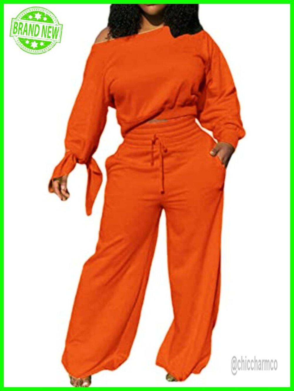 Two Piece Sweatsuit Set Off Shoulder Sweatshirt Wide Leg Pants